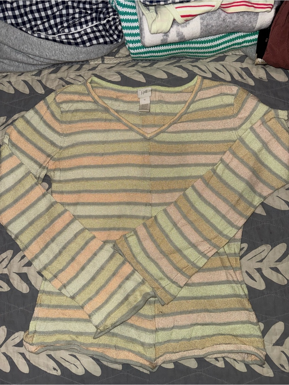 J. Jill women’s Striped Knit sweater - Light Green/Multi